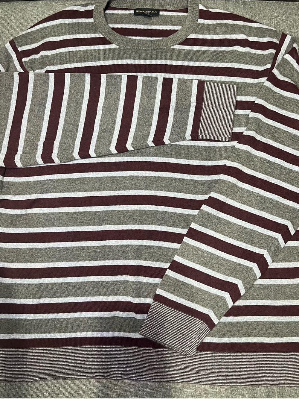 Vintage Y2K Preppy Banana Republic Burgundy Grey Stripe Knit Pullover XXLT